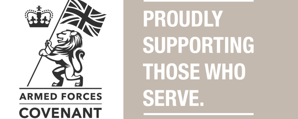 The logo of the Armed Forces Covenant features a lion holding a Union Cross flag